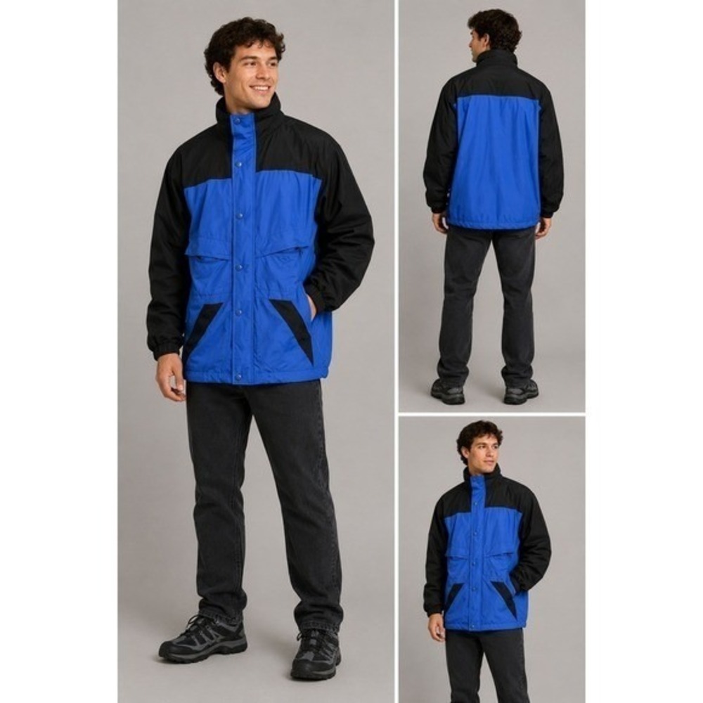 Harvard Square Small Blue Black Colorblock Windbreaker Jacket Packable Hood Mens